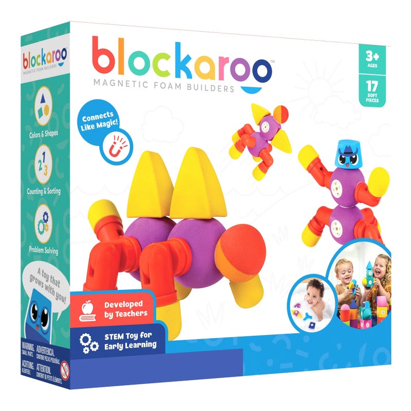 Blockaroo Magnetic Foam Building Blocks - 17-Piece Critter Set, Bath Toys for Toddlers, Preschool Toys, Bathtub Toys, Sensory Toys, Blocks for Toddlers 3-5, Engineering Toys for Kids 3-5, Bath Blocks - Image 1